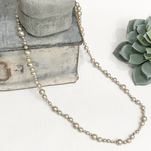J. Crew Faux Multi Size Gray Pearl Strand Necklace